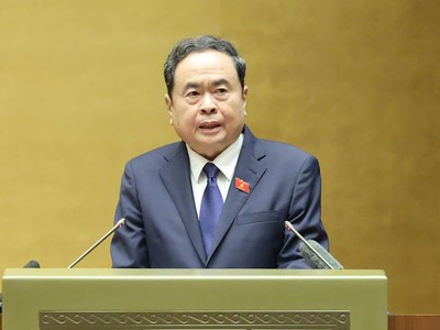 Chủ tịch Quốc hội, Chủ tịch Hội đồng bầu cử quốc gia Trần Thanh Mẫn phát biểu khai mạc mạc. Ảnh: Duy Linh 