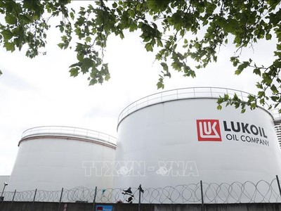 Các bể chứa dầu của công ty Lukoil tại Brussels, Bỉ. Ảnh: AFP/TTXVN