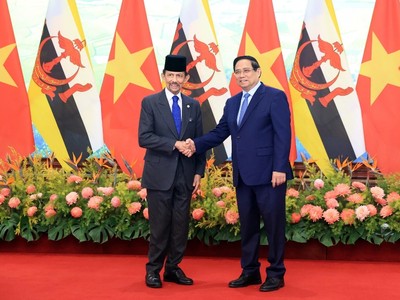 Thủ tướng Phạm Minh Chính hội kiến Quốc vương Brunei Darussalam Haji Hassanal Bolkiah. Ảnh: Đức Thanh