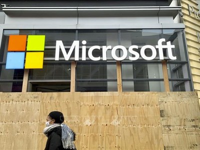 Biểu tượng tập đoàn Microsoft tại New York, Mỹ. Ảnh tư liệu: Kyodo/TTXVN