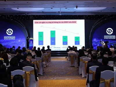 Bà Nguyễn Nam Anh, Giám đốc Phòng Quản lý Niêm yết Sở Giao dịch Chứng khoán TP.HCM chia sẻ tại VLCA 2025 (Ảnh: Lê Toàn)