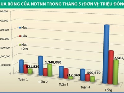 Vốn ngoại mua ròng kỷ lục trong tháng 5