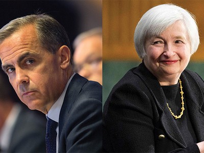 Mark Carney, Thống đốc Ngân hàng Trung ương Anh(Trái), Janet Yellen, Chủ tịch Fed(Phải)