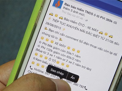 Rất nhiều các trang rao bán bảo hiểm bắt buộc trên Facebook