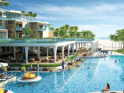 Bể bơi tràn bờ tại Condotel Residences Phu Quoc Emerald Bay 