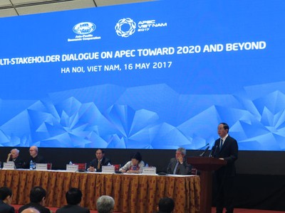 Chủ tịch nước Trần Đại Quang phát biểu tại Đối thoại nhiều bên về APEC hướng tới 2020 và tương lai (Ảnh: K.T)