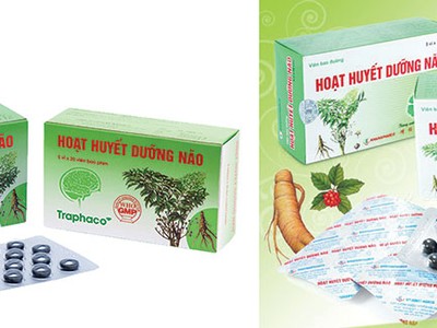 Sản phẩm Hoạt huyết dưỡng não của Traphaco (bên trái) và viên bao đường Hoạt huyết dưỡng não của Công ty Khải Hà (bên phải)