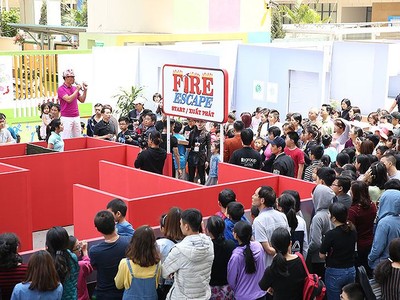 Tập huấn kiến thức phòng cháy chữa cháy tại Khu đô thị Imperia Garden. Ảnh: Nam Khánh