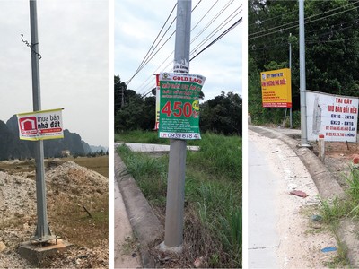 Hình các banner, phướn rao bán đất dễ dàng bắt gặp tại nhiều nơi ở các đặc khu tương lai.