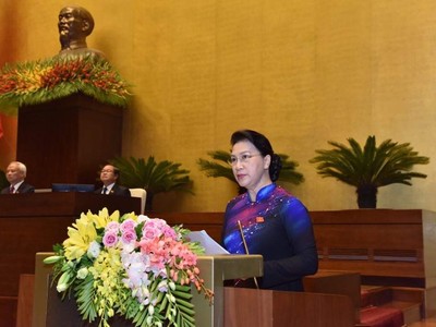 Chủ tịch Quốc hội Nguyễn Thị Kim Ngân phát biểu khai mạc kỳ họp thứ 6 Quốc hội khóa XIV (Ảnh: Chinhphu.vn)