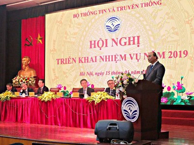 Thủ tướng Nguyễn Xuân Phúc phát biểu tại Hội nghị triển khai kế hoạch năm 2019 của Bộ Thông tin và Truyền thông.