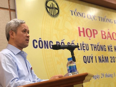 Tổng cục trưởng Tổng cục Thống kê Nguyễn Bích Lâm chủ trì họp báo sáng 29.3, Ảnh: Anh Vũ