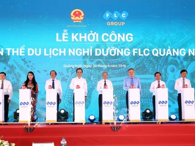 Các lãnh đạo cấp cao T.W và lãnh đạo tỉnh Quảng Ngãi nhấn nút khởi công Quần thể du lịch nghỉ dưỡng FLC Quảng Ngãi