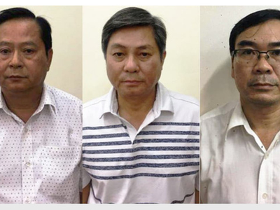 Từ trái qua: ông Nguyễn Hữu Tín, ông Đào Anh Kiệt và ông Trương Văn Út . Ảnh: Công an cung cấp