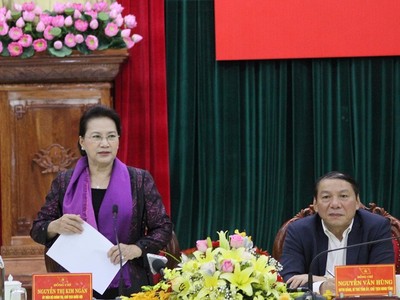 Chủ tịch Quốc hội Nguyễn Thị Kim Ngân phát biểu tại buổi làm việc với Ban Thường vụ Tỉnh ủy Quảng Trị.