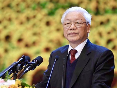 Tổng Bí thư, Chủ tịch nước Nguyễn Phú Trọng đọc diễn văn kỷ niệm 90 năm ngày thành lập Đảng Cộng sản Việt Nam (Ảnh: VGP)