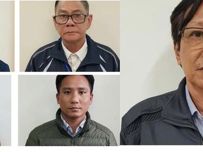 5 bị can bị khởi tố gồm: Quản Trọng Tuấn, Phan Ngọc Thơm, Vũ Như Khuê, Nguyễn Quốc Hải, Phạm Khánh Toàn (thứ tự từ trên xuống)