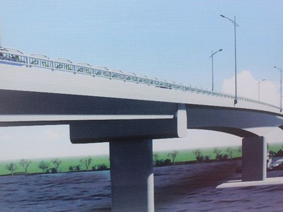 Cầu Châu Đốc sẽ thay thế phà Châu Giang, kết nối TP. Châu Đốc và thị xã Tân Châu. Trong ảnh: Mô hình cầu Châu Đốc.