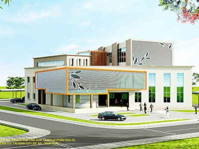 Mô hình phối cảnh Trung tâm văn hóa sẽ được xây dựng tại Khu tái định cư Lộc An- Bình Sơn.