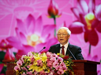 Tổng Bí thư, Chủ tịch nước khẳng định, Chủ tịch Hồ Chí Minh đã để lại cho Đảng ta và nhân dân ta một Tấm gương đạo đức và phong cách, lối sống hết sức sáng ngời! Ảnh: Đức Thanh