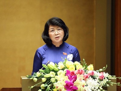 Phó Chủ tịch nước Đặng Thị Ngọc Thịnh trình bày Tờ trình đề nghị Quốc hội phê chuẩn EVFTA