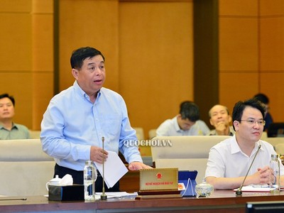 Bộ trưởng Bộ Kế hoạch và Đầu tư Nguyễn Chí Dũng trình bày tờ trình tai phiên họp.