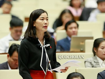 Đại biểu Nguyễn Thị Xuân (Đắc Lắk) phát biểu tại hội trường. 