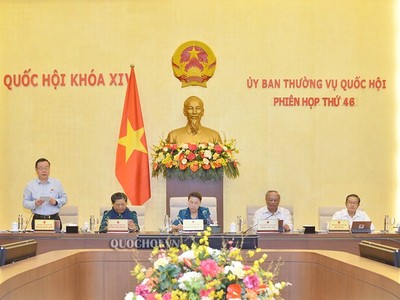 Phó chủ tịch Quốc hội Phùng Quốc Hiển điều hành phiên thảo luận.