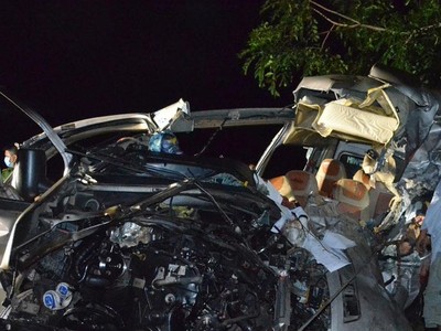 Hiện trường vụ TNGT xảy ra vào lúc 1 giờ 00 phút ngày 21/7 tại Km1767 trên tuyến Quốc lộ 1A, thuộc địa phận xã Tân Đức, huyện Hàm Tân, tỉnh Bình Thuận.