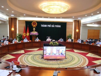 Lãnh đạo TP Hải Phòng họp trực tuyến với các địa phương nhằm tăng cường công tác phòng, chống dịch Covid-19.