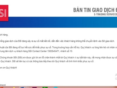 SSI bị sự cố giao dịch trực tuyến