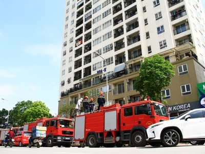 Diễn tập phòng cháy chữa cháy. Ảnh: Thành Nguyễn.