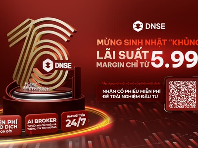 Mừng sinh nhật 16 tuổi, DNSE áp dụng lãi suất margin chỉ từ 5,99%.