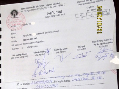 Hợp đồng và phiếu thu của HGI với khách hàng