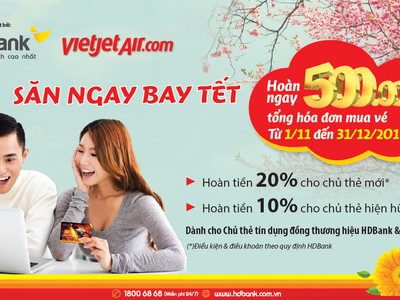 Mở thẻ tín dụng tại HDBank được giảm giá vé máy bay Vietjet Air