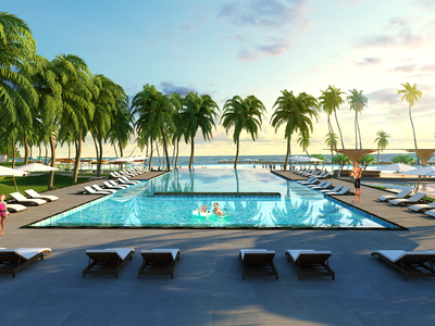 Hồ bơi trung tâm chỉ cách biển vài bước chân.