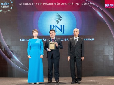 PNJ xếp thứ 9 trong top 50 công ty kinh doanh hiệu quả nhất Việt Nam, tăng 5 bậc so với 2023. Ảnh: Hoàng Hà
