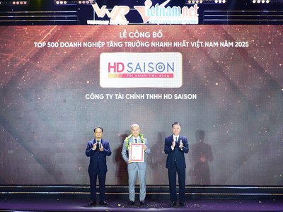 HD SAISON vừa được Công ty Cổ phần Báo cáo Đánh giá Việt Nam (Vietnam Report) và báo VietnamNet trao tặng giải thưởng FAST500-Top 500 doanh nghiệp tăng trưởng nhanh nhất Việt Nam.