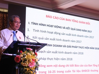 Ông Đoàn Văn Thuận, Tổng giám đốc TDC báo cáo tại Đại hội đồng cổ đông