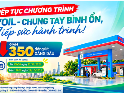 PVOIL tiếp tục giảm giá 350 đồng/lít xăng dầu đến ngày 29/10