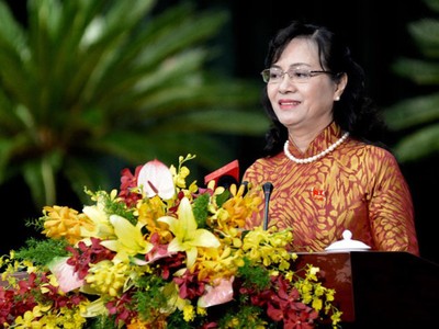 Bà Nguyễn Thị Quyết Tâm phát biểu khai mạc kỳ họp - Ảnh: Tự Trung