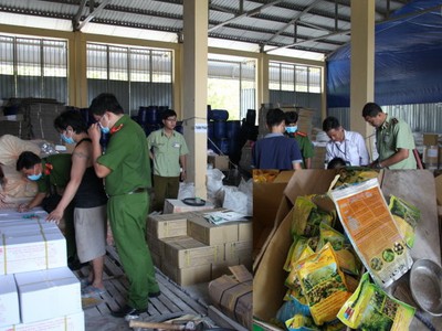 Kiểm tra cơ sở sản xuất phân bón giả - Ảnh: P.TẠI