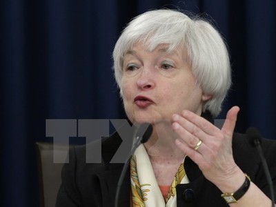 Chủ tịch Fed Janet Yellen phát biểu trong cuộc họp báo sau một cuộc họp của Ủy ban Thị trường mở liên bang tại thủ đô Washington ngày 15/6. (Nguồn: AFP/TTXVN)