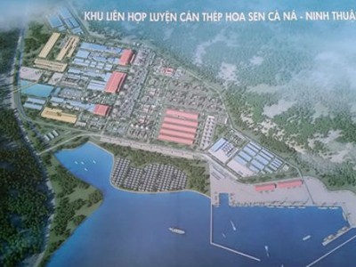 Phối cảnh thiết kế mặt bằng xây dự khu liên hợp dự án thép Hoa Sen Cà Ná - Ninh Thuận. Ảnh: T.P