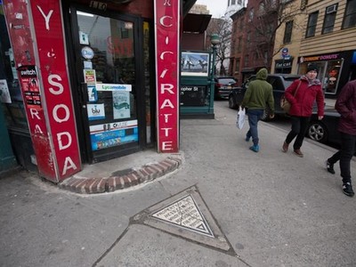 Mảnh đất nhỏ hình tam giác có diện tích chỉ 0,32 m2 là bất động sản thuộc sở hữu tư nhân nhỏ nhất tại thành phố New York. Ảnh: Gothamist.