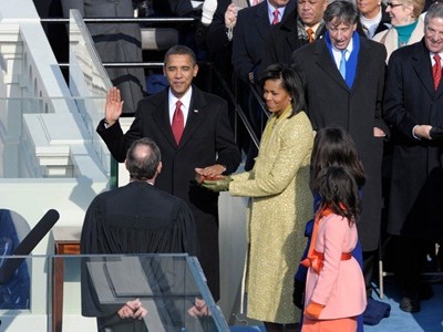 Tổng thống Mỹ Barack Obama trong lễ tuyên thệ nhậm chức năm 2009. Ảnh: Washington Post