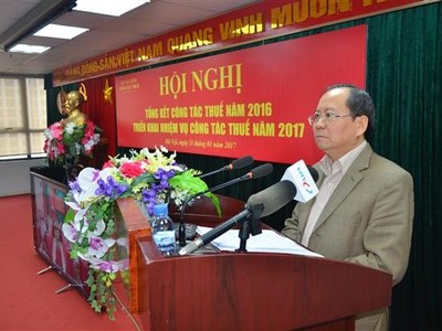 Thứ trưởng Đỗ Hoàng Anh Tuấn phát biểu chỉ đạo tại Hội nghị tổng kết của Tổng cục Thuế. Ảnh: Thùy Linh. 