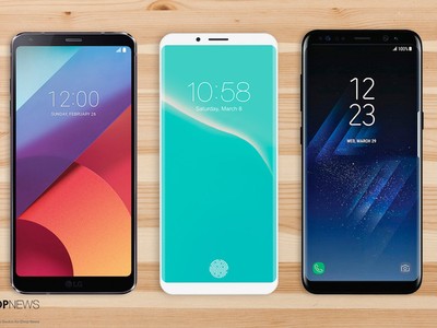 Concept iPhone 8 (giữa), khá giống Galaxy S8 (phải)