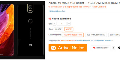 Mi Mix 2 có thể được trang bị RAM 8 GB.