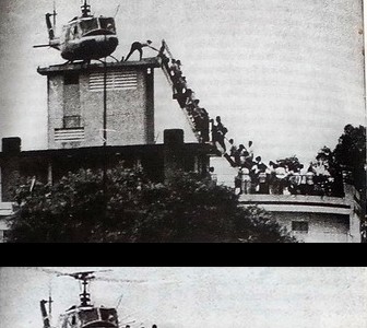 Một bức ảnh chế người Sài Gòn di tản năm 1975 từng xuất hiện trên mạng, thậm chí được đưa vào một cuốn sách ảnh do không kiểm tra nguồn. Ảnh chụp lại từ sách.